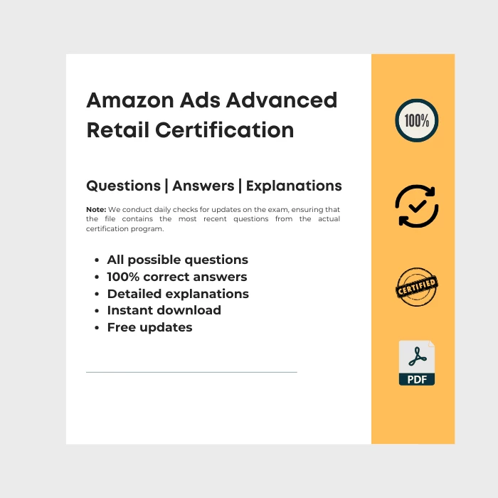 Image showing ebook cover titled Amazon Ads Advanced Retail Certification Assessment Answers