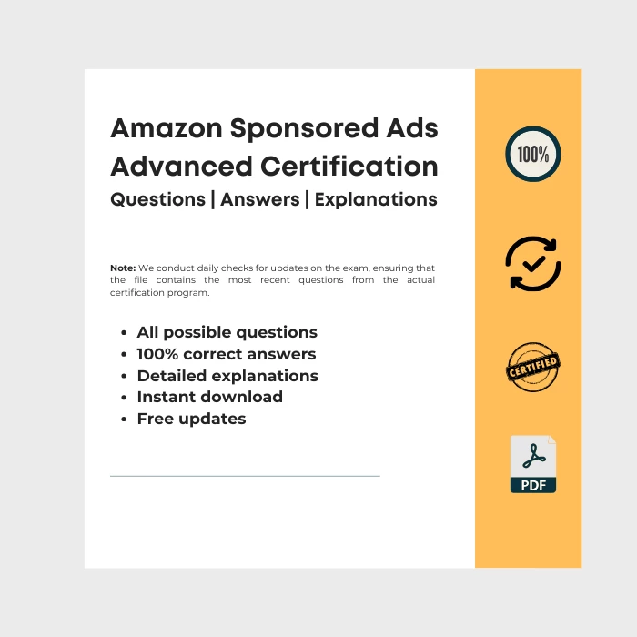 Image showing ebook cover titled Amazon Sponsored Ads Advanced Certification Assessment Answers