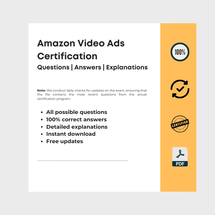 Image showing ebook cover titled Amazon Video Ads Certification Assessment Answers