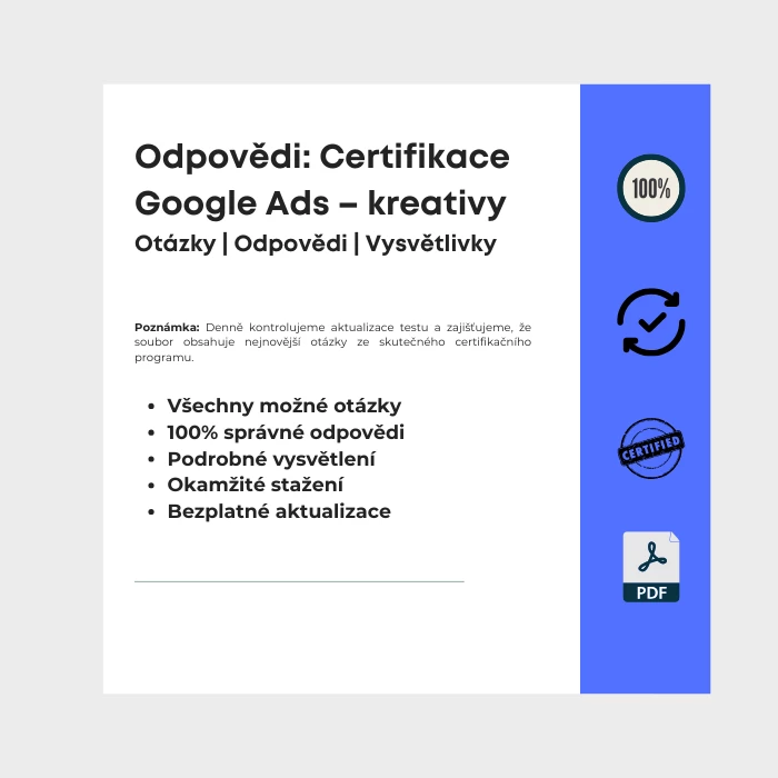 Obrázek zobrazující obálku e-knihy s názvem Certifikace Google Ads – kreativy