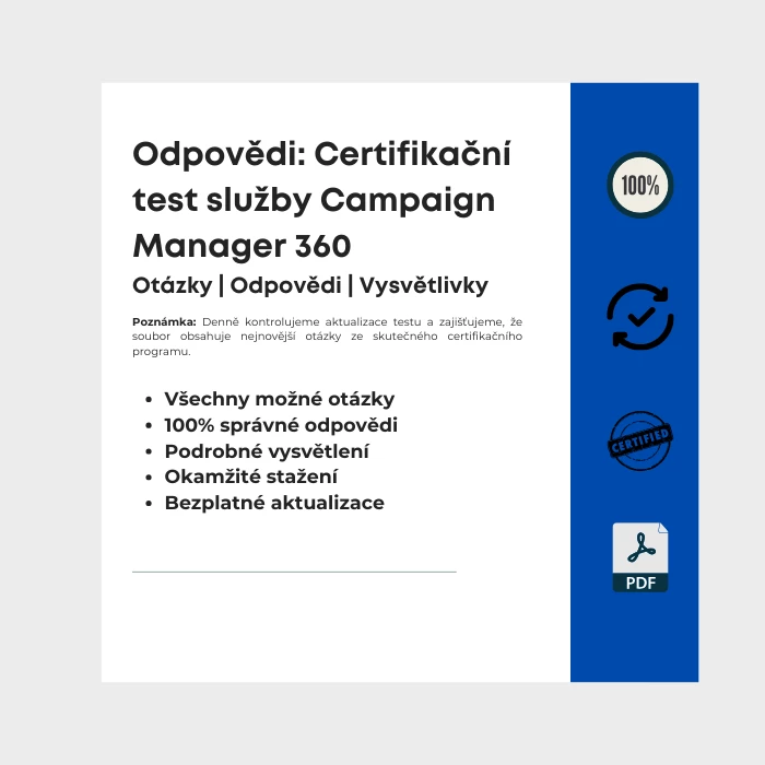 Obrázek zobrazující obálku e-knihy s názvem Certifikační test služby Campaign Manager 360