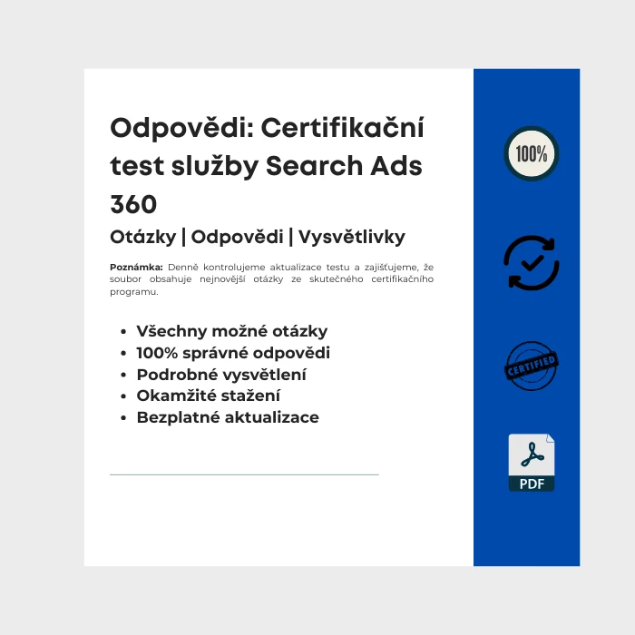 Obrázek zobrazující obálku e-knihy s názvem Certifikační test služby Search Ads 360