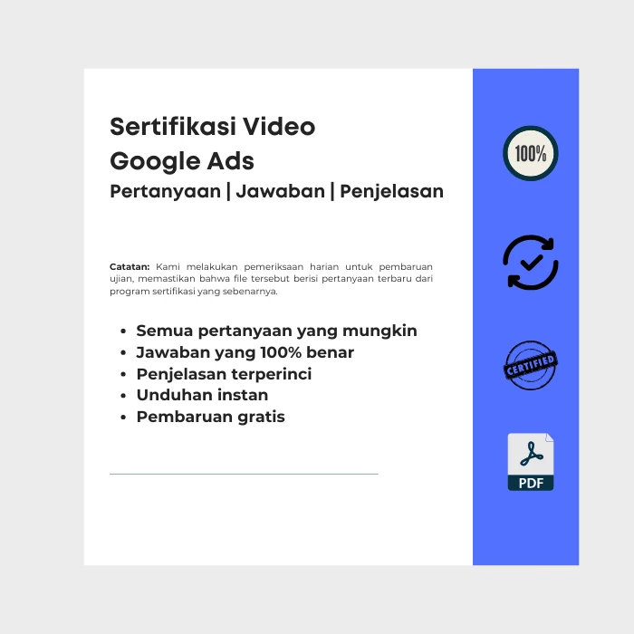 Gambar yang menunjukkan sampul e-book berjudul Sertifikasi Video Google Ads