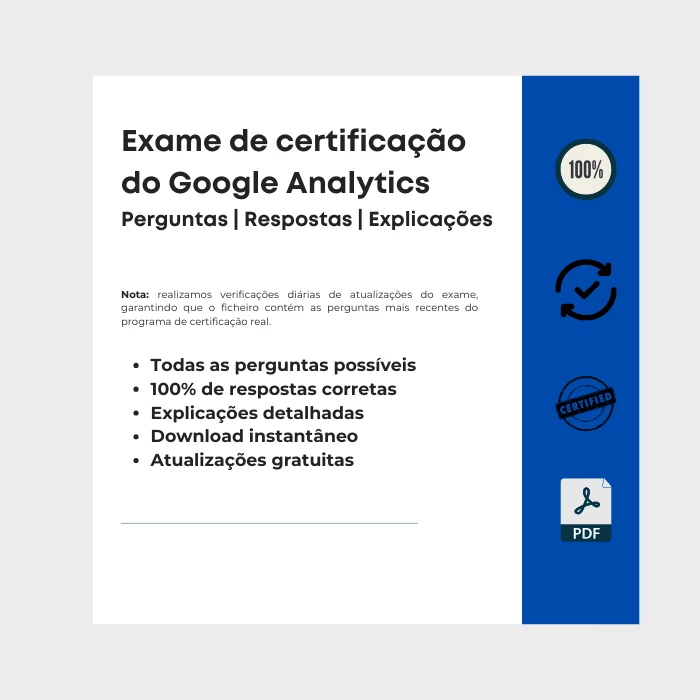 Imagem que mostra a capa do e-book intitulado Exame de certificação do Google Analytics