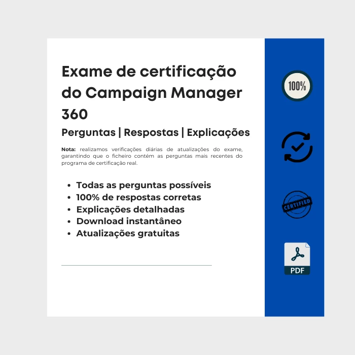 Imagem que mostra a capa do e-book intitulado Exame de certificação do Campaign Manager 360