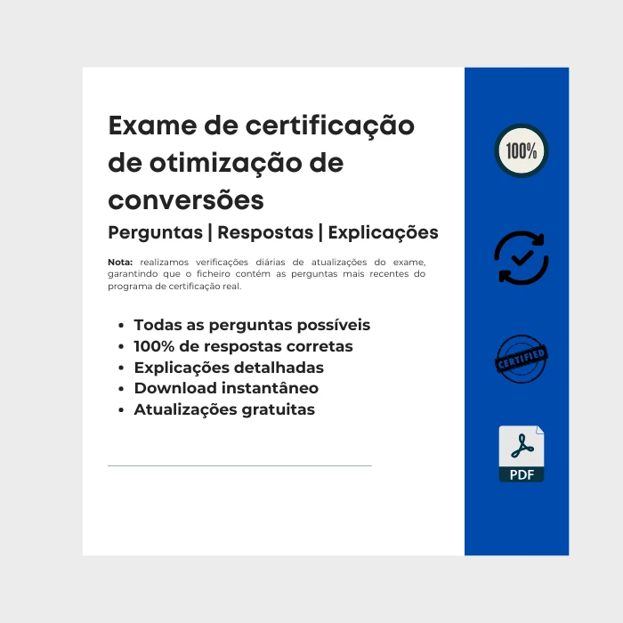 Imagem que mostra a capa do e-book intitulado Exame de certificação de otimização de conversões