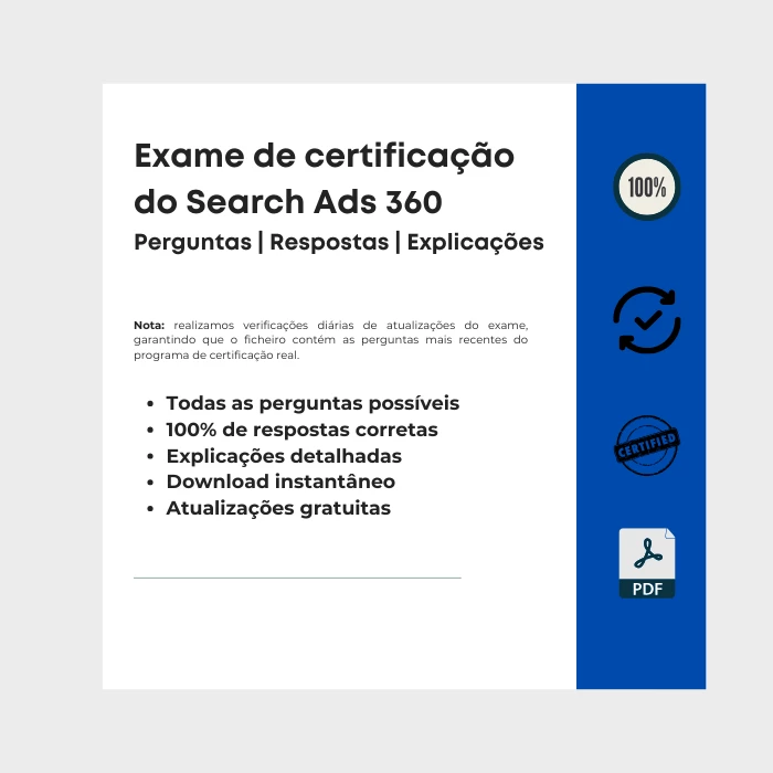 Imagem que mostra a capa do e-book intitulado Exame de certificação do Search Ads 360