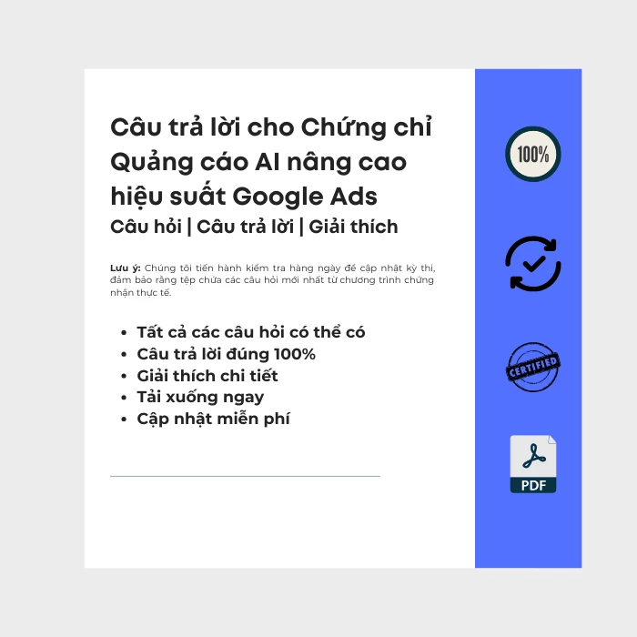 Hình ảnh hiển thị bìa sách điện tử có tiêu đề Chứng chỉ về Quảng cáo có sử dụng trí tuệ nhân tạo (AI) để nâng cao hiệu suất