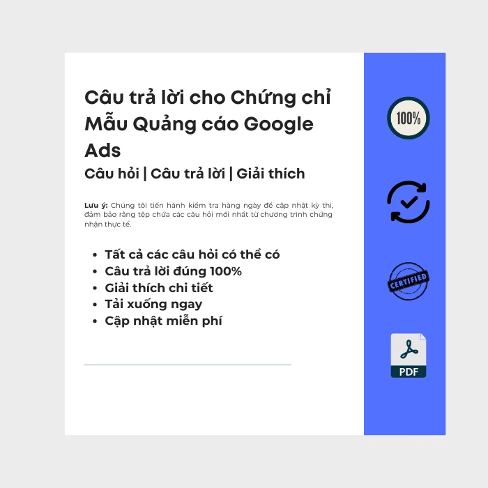 Hình ảnh hiển thị bìa sách điện tử có tiêu đề Chứng chỉ về mẫu quảng cáo của Google Ads