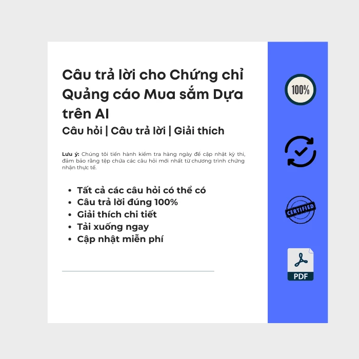 Hình ảnh hiển thị bìa sách điện tử có tiêu đề Chứng chỉ về quảng cáo Mua sắm dựa trên AI