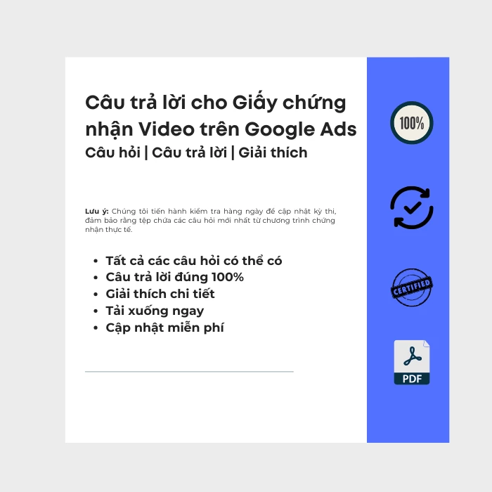 Hình ảnh hiển thị bìa sách điện tử có tiêu đề Giấy chứng nhận về video trên Google Ads