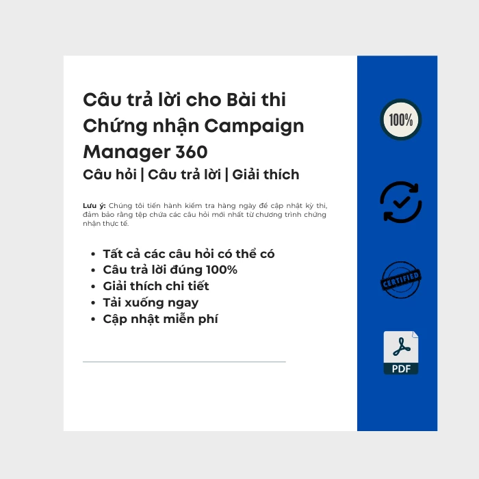 Hình ảnh hiển thị bìa sách điện tử có tiêu đề Bài thi cấp giấy chứng nhận về Campaign Manager 360