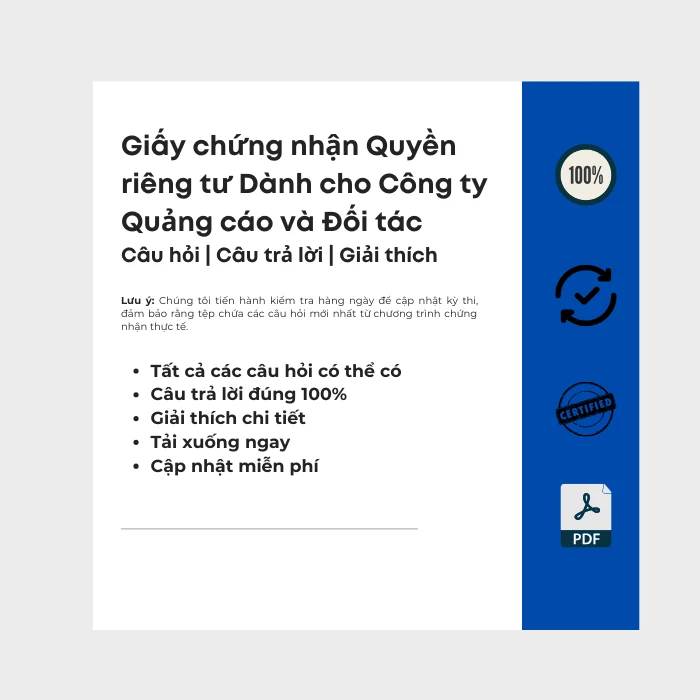 Hình ảnh hiển thị bìa sách điện tử có tiêu đề Giấy chứng nhận về Quyền riêng tư dành cho công ty quảng cáo và đối tác